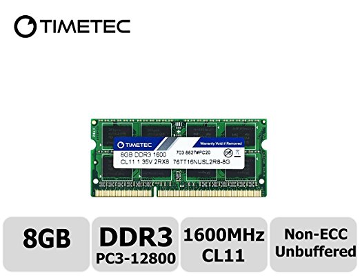 Timetec Hynix IC 8GB DDR3 1600MHz PC3-12800 Non ECC Unbuffered 1.35V CL11 2Rx8 Dual Rank 204 Pin SODIMM Laptop Notebook Computer Memory Ram Module Upgrade(8GB)