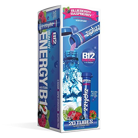 Zipfizz Healthy Energy Drink Mix. Blueberry Raspberry, 20 Count