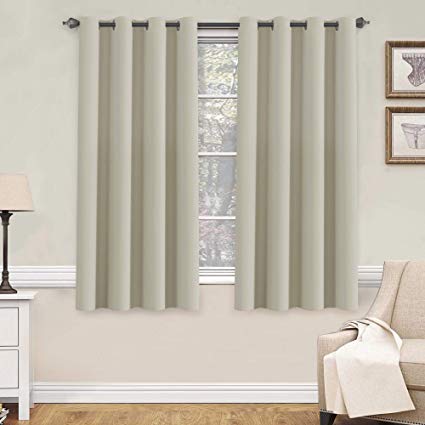 H.VERSAILTEX Blackout Room Darkening Thermal Insulated Grommet Window Curtains for Living Room,Grommet Top,Cream Pattern,52x63-inch, Sold by 2 Panels