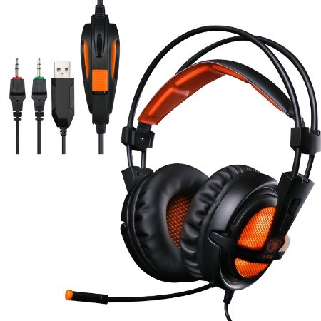 SADES Over-ear Wired Stereo Gaming Headset for PC Gamer 3.5mm Jack LED Indicator Lightweight and Comfortable Adjustable Microphone and In-line Controller One-key Mute