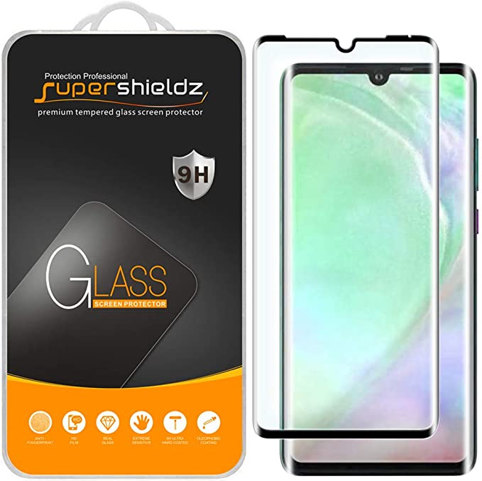 (2 Pack) Supershieldz Designed for Huawei (P30 Pro) Tempered Glass Screen Protector, (Full Cover) (3D Curved Glass) Anti Scratch, Bubble Free (Black)