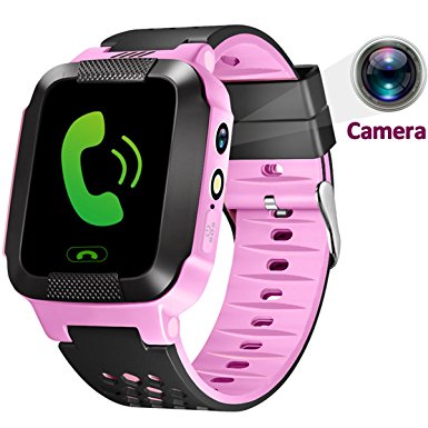 1.44 inch Touch Kids GPS Tracker Smart Watch with Camera SIM Calls Anti-lost SOS Wrist Watch Smart Bracelet for Children Girls Boys Finder Safety Monitor Flashlight (Pink)