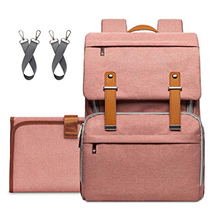 Diaper Bag Backpack,Upsimples Multi-Function Travel Backpack with Changing Pad|Stroller Strap, Laptop Back Pack for Working Mom,Large Capacity, Waterproof and Stylish, Pink