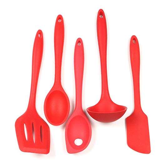 Chef Craft 5 Piece Silicone Kitchen Tool and Utensil Set, Red