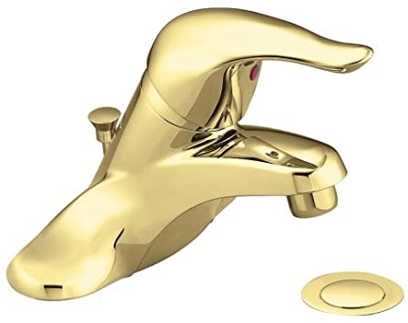 Moen L4621P Chateau One-Handle Low-Arc Bathroom Faucet with Drain Assembly, Polished Brass