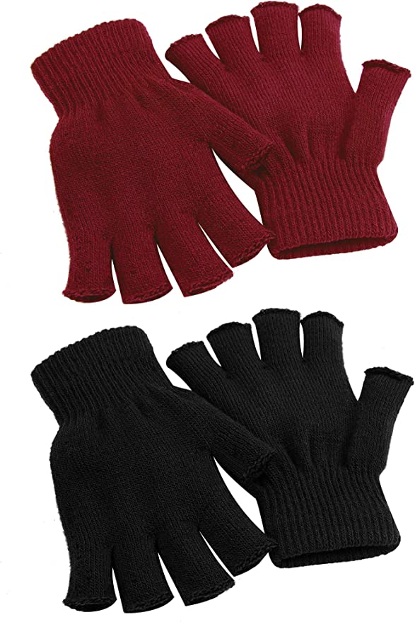 Cooraby 2 Pairs Unisex Warm Half Finger Gloves Winter Fingerless Gloves (L for Adults, M for Teens, S for Kids)