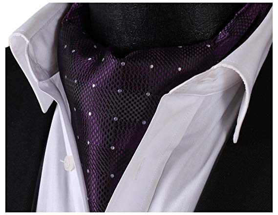 HISDERN Men's Plaid Houndstooth Jacquard Woven Self Cravat Tie Ascot