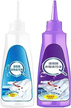 120ML Active Enzyme Clothing Stain Remover, Active Enzymatic Laundry Cleaning, Stubborn Stains Cleaner,Clothes Oil Stain Remover (2PCS)