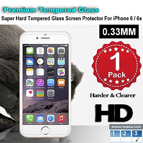 iPhone 6/6s Premium Tempered Glass Screen Protector (1 Pack) 3D Touch Super Hard 0.33mm By Jimkev 2.5d (iPhone 6 / 6s)