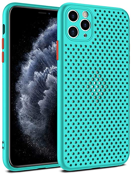 Yesun K Simple iPhone 11 Pro X XR Xs Max Contrast Color Mesh Breathable Heat Dissipation Phone Case, Hollow Back Lens All-Inclusive Game Soft Shell (Sky Blue, iPhone X/XS)