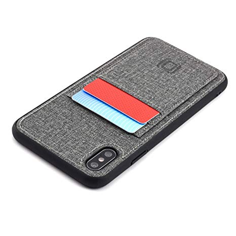 Dockem Luxe M2T Wallet Case for iPhone Xs Max: Built-in Invisible Metal Plate, Designed for Magnetic Mounting: Slim TPU with Canvas Synthetic Leather 2 Pocket Card Case, M-Series [Grey]