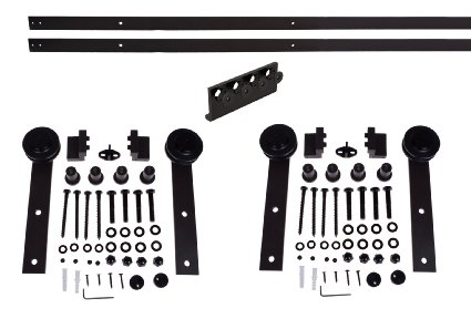 TMS TSQ04-DARK(2SET) CONN-DARK Country Style Barn Wood Steel Double Sliding Door Hardware Closet Set, 12', Black