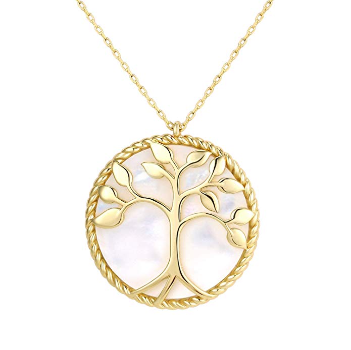KISSPAT Xmas Gift Circle Shell Jewelry Tree of Life Pendant Necklace for Women