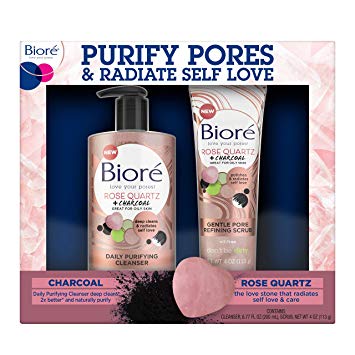 Biore Rose Quartz   Charcoal Cleansing & polishing Pack (Contains: Rq   Charcoal Daily Purifying Cleanser 6.77 Fl Oz & Rq   Charcoal Gentle Pore Refining Scrub 4 Oz), 6.77 Fl Oz