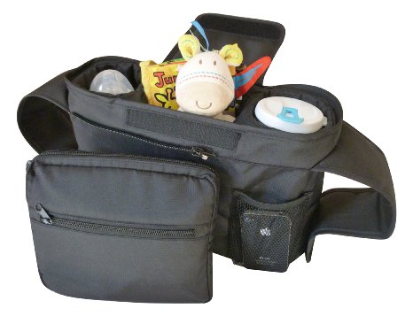 Universal Stroller Organizer Premium Design - With Two Deep Insulated Drink Holders  Food Storage - Spacious Pockets and Detachable Zipper Pouch - Wide Velcro Straps - Lifetime Warranty