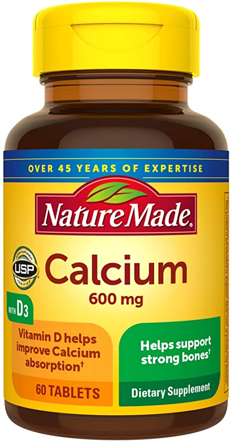 Nature Made Calcium 600 mg Tablets with Vitamin D3, 60 Count for Bone Health† (Packaging May Vary)