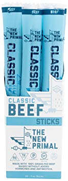 The New Primal Classic Beef Meat Stick, Paleo, Gluten & Soy Free, 100% Grass-Fed, Keto, No Added Sugar, 1oz, 20 Count