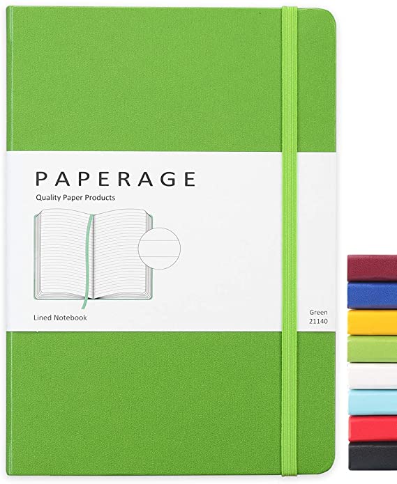 Paperage Lined Journal Notebook, Hard Cover, Medium 5.7 x 8 inches, 100 gsm Thick Paper (Green, Ruled)