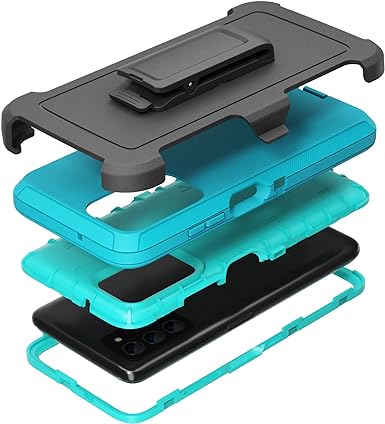 Compatible with Samsung Galaxy A03s Case, with Belt Clip Holster Heavy Duty Rugged Shockproof Full Body Protection Kickstand Cover for Samsung Galaxy A03s Phone (Teal Light Blue)