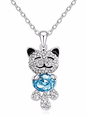 Caperci Cute "Lucky Cat" With SWAROVSKI ELEMENTS Crystal Pendant Necklace Women Valentines Day Gifts for Her