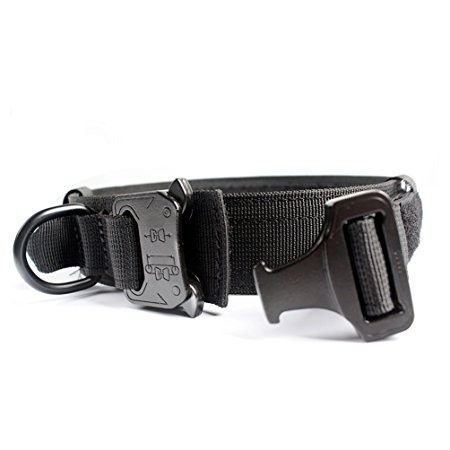 Yisibo Harness Dog Collar Nylon Tactical Dog Collar Military Training Adjustable Dog Collar for Small Medium Large Dogs with D-ring Handle Metal Buckle Collar