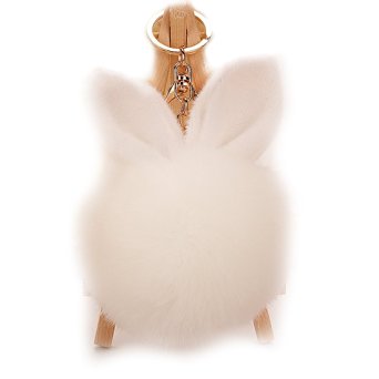 URSFUR Rabbit Fur Ball Keychain Soft Ears Key Chain Ring Hook Phone Bag Pendant