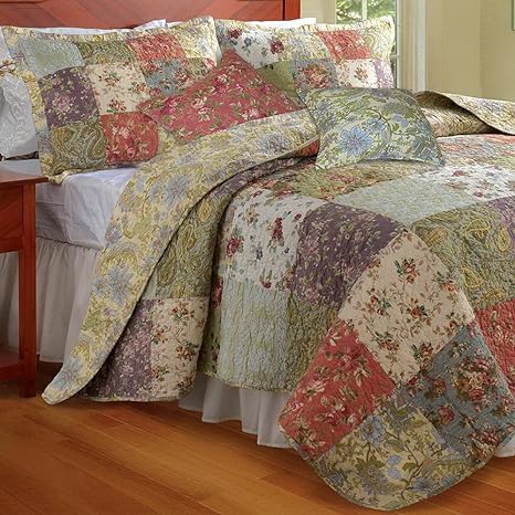 5pc Cottage Country Floral Patchwork Reversible Cotton Quilt Set King Size