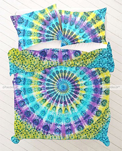 Tie dye Mandala Duvet cover Indian Bohemian Doona Quilt Blanket Cover with pillowcase exclusive by fairdecor