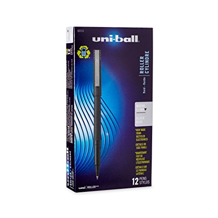 uni-ball Roller Stick Pens, Micro Point, Black Ink,12-Count