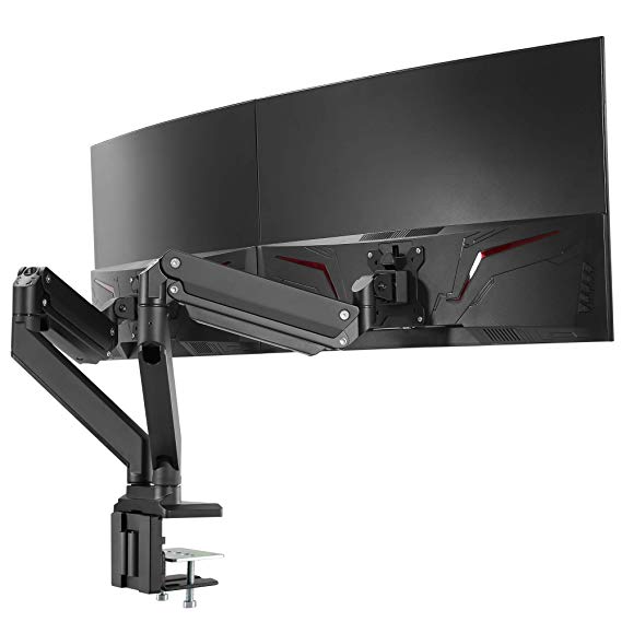 AVLT-Power Dual 35" Monitor Desk Mount Stand - Holds Double 33 lbs Computer Screens - Two Height Adjustable Full Motion Articulating Gas Spring Arm for VESA Comaptiable Monitor, Black