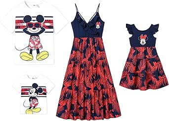 Disney Mickey and Friends Family Vacation Matching Ruffled Cami Dresses and Striped T-Shirts Sets