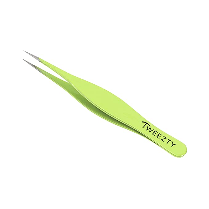 Tweezty Pointed Tweezers - Green Ingrown Hair Tweezers - Splinter Remover Needle Nose Tweezers For Eyebrow Shaping and Fine Hair Removal - Professional Grade Precision Tweezers