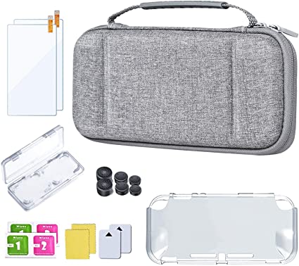 BEBONCOOL Case for Nintendo Switch Lite, 5 in 1 Hard Shell Travel Carrying Case Pouch with Switch Lite Screen Protector, TPU Cover, Game Card Case, 3 Pairs Joystick Caps for Nintendo Switch Lite Acces
