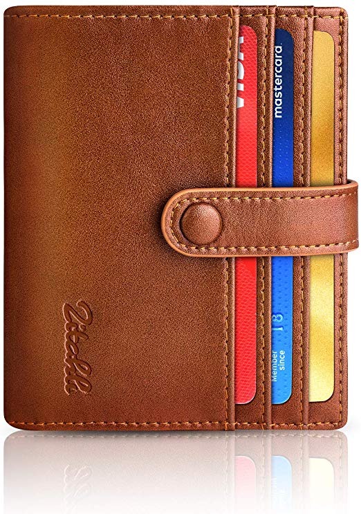 Women's Bifold Slim Leather Wallet,RFID Blocking Button Adjustment Pocket Card Holder Ladies Solid Colors Mini Purse