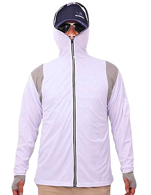 Geval Men's Bamboo Fiber Long Sleeve Fishing Shirts UV Sunscreen Cloth With Hood