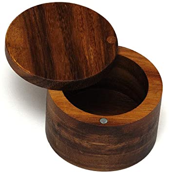 Acacia Wood Salt Box, 3-1/2-inch x 2-1/2-inch, 1 Compartment