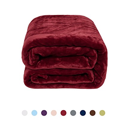 NEWSHONE Flannel Fleece Blanket (90inX108in, Dark red)