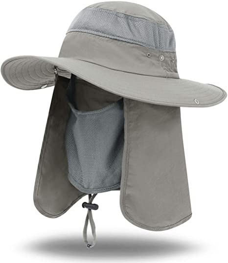 iColor Men's Sun Cap Fishing Hats UV Protection Sun Hats UPF 50 Neck Face Flap Cover Windproof Wide Brim Hat For Men&Women Summer Outdoor Work Gardener Travel (light gray)