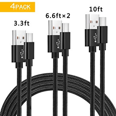 Basse Type USB C Cable, 4 Pack [3FT 6FT 6FT 10FT] Nylon Braided Type Cable, USB C Charging and Syncing USB Charge Cord for USB C Smartphones Tablets Laptops and More USB C Devices