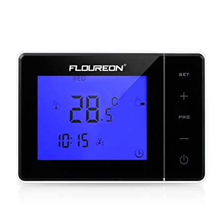 FLOUREON Thermostat Controller Central Heating Thermostat Controller LCD Touchscreen Backlight 5 2/6 1/7 Weekly 6 Stages Daily Programmable Floor Heating Thermostat and Temperature Controller(Black)