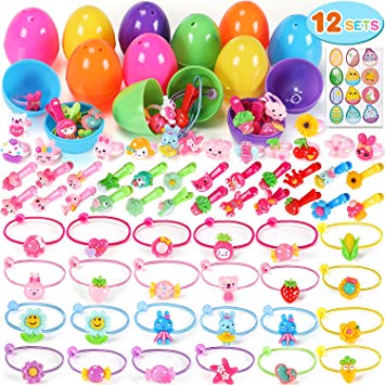 12 Pcs Filled Easter Eggs Prefilled Plastic Surprise Eggs Girl Dressing Up Accessories Easter Basket Stuffers Easter Theme Party Favor, Easter Eggs Hunt, Basket Stuffers Fillers, Classroom Prize Supplies