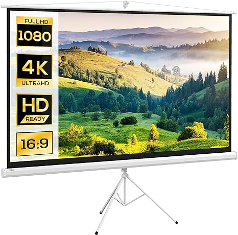 HOMCOM Écran de Projection 100 Pouces avec Support trépied Hauteur réglable, écran 4K HD 16:9 idéal pour Le Home cinéma, Les Films en intérieur/à l'extérieur, dim. 235,8L x 8l x 136H cm