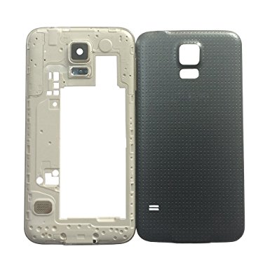 2in1 Middle Frame Bezel Plate Camera Panel Housing with Back Cover Battery Door Housing Replacement for Samsung Galaxy S5 V (SM-G900T T-Mobile Silver/Black)
