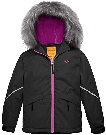 Wantdo Girl's Waterproof Ski Jacket Warm Raincoat with Fur Hood