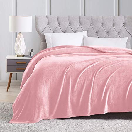 EXQ Home Fleece Blanket King Size Pink Throw Blanket for Bed or Couch - Super Soft Microfiber Fuzzy Flannel Blanket for Adults or Pet (Lightweight,Non Shedding)