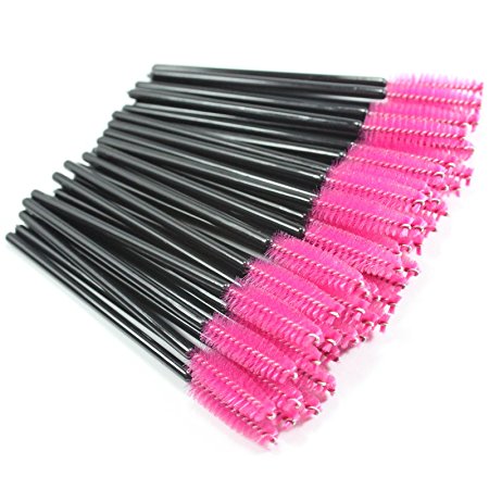 Jmkcoz 100pcs Disposable Portable Mascara Brushes Applicator Makeup Brush Set Eyelash Wands Pink