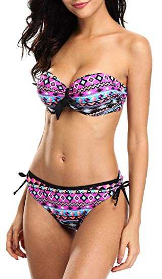 ATTRACO Women's Halter Bandeau Bikinis Underwire Swimsuits Sets 2 Piece Swimwear