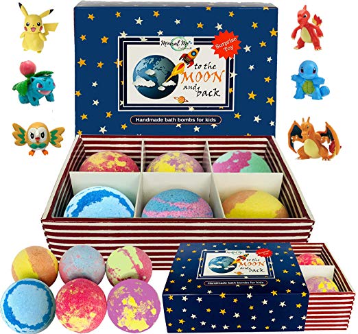 Kids Bath Bombs with Toys Inside- All Natural w/Shea Butter and Essential Oils. Kid Safe, Gender Neutral Large Bubble Bath Fizzies with Surprise