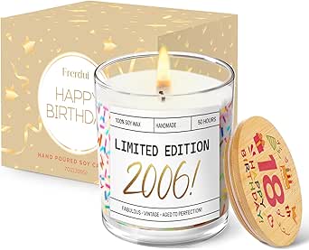 18th Birthday Gifts for Girls, Happy 18th Birthday Gift Candle with Sprinkles, Unique 18th Birthday Gifts for Daughter, Niece, Granddaughter, Limited Edition 2006 - Vanilla Soy Wax Candle, 7oz