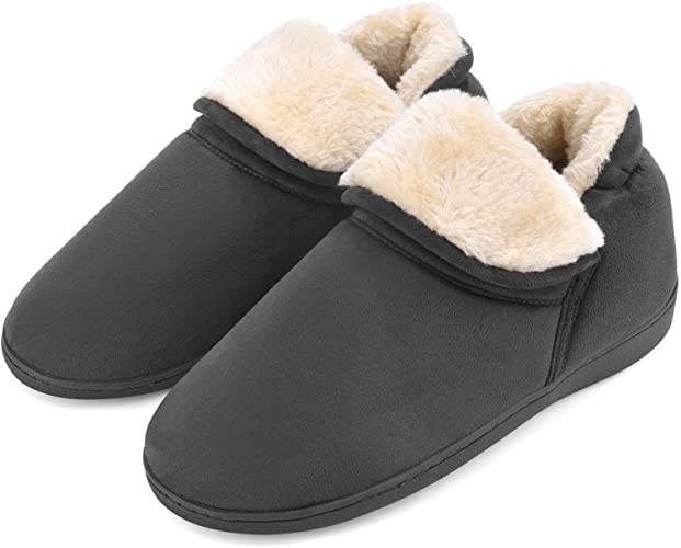 Men's Plush Warm Ankle Bootie Slippers Fuzzy Memory Foam Winter House Shoes